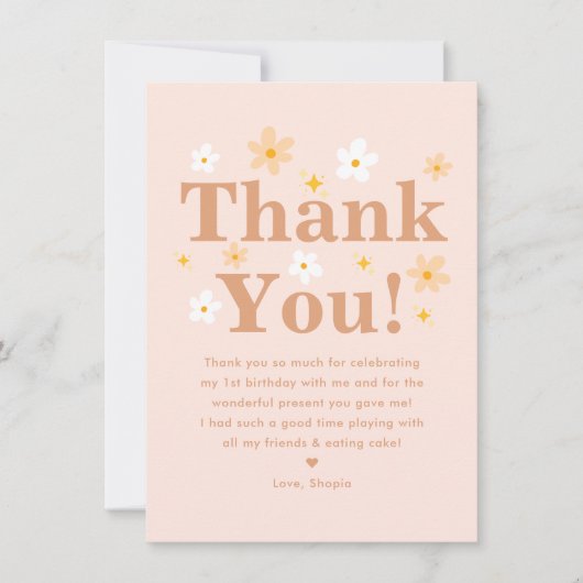 Boho Photo Pink Daisy Verjaardagsfeest Bedankkaart (Voorkant)