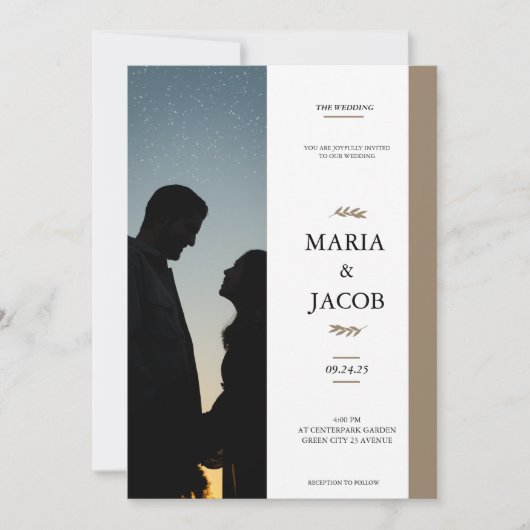 Boho Photo Wedding Invite | Modern minimalist Kaart (Voorkant)