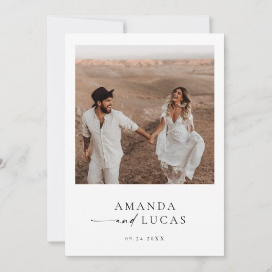 Boho Photo Wedding Invite | Modern minimalist Kaart (Voorkant)