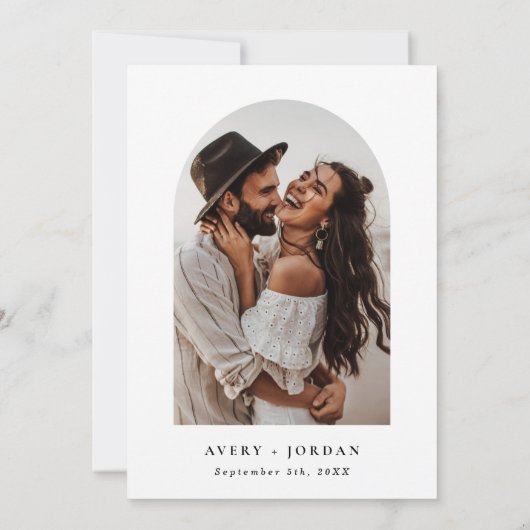 Boho Photo Wedding Invite | Modern minimalist Kaart (Achterkant)