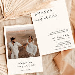 Boho Photo Wedding Invite | Modern minimalist Kaart<br><div class="desc">Deze mooie bruiloft uitnodiging heeft een schoon minimalistisch ontwerp met accenten van moderne kalligrafie en is perfect om een foto van u en uw toekomstige echtgenoot te uploaden! Bewerk eenvoudig de meeste woorden zodat deze overeenkomen met uw evenement! Tekst- en achtergrondkleuren zijn volledig bewerkbaar —> klik op de knop "Bewerken...</div>