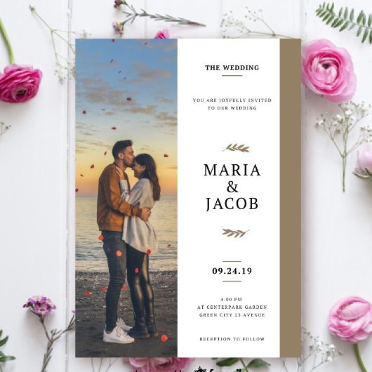 Boho Photo Wedding Invite | Modern minimalist Kaart