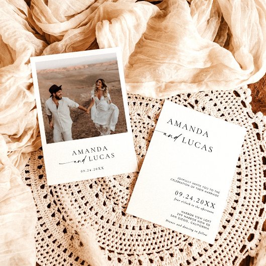 Boho Photo Wedding Invite | Modern minimalist Kaart