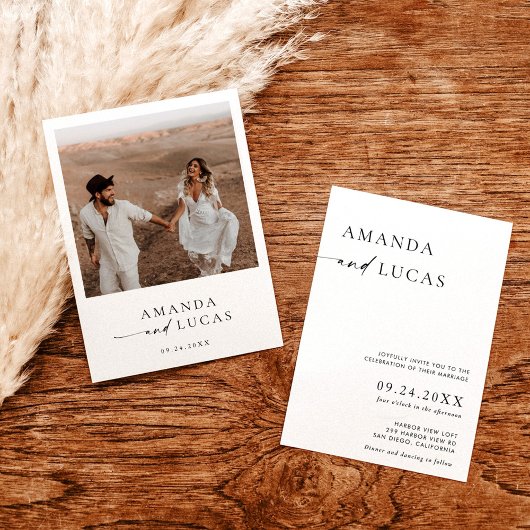 Boho Photo Wedding Invite | Modern minimalist Kaart