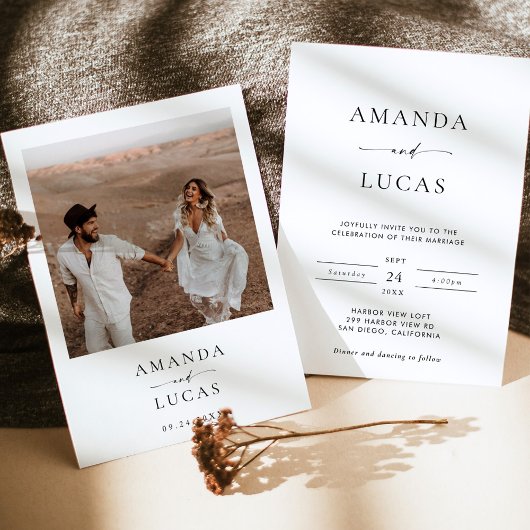 Boho Photo Wedding Invite | Modern minimalist Kaart