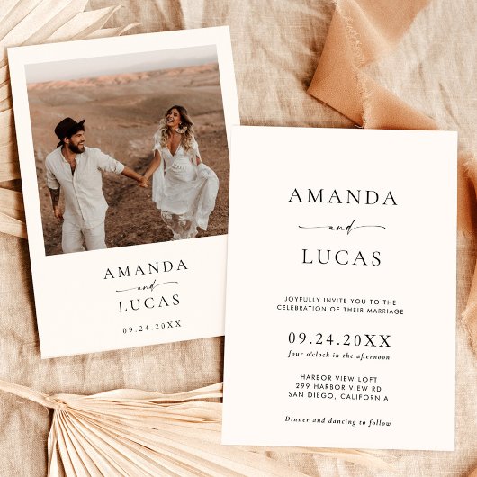 Boho Photo Wedding Invite | Modern minimalist Kaart