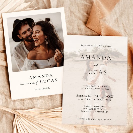 Boho Photo Wedding Invite | Modern minimalist Kaart
