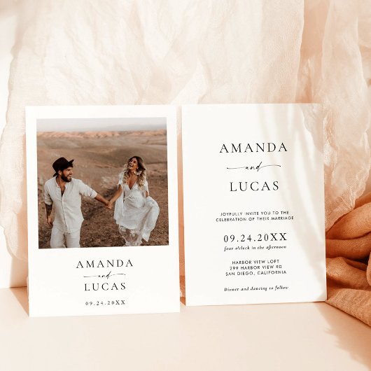 Boho Photo Wedding Invite | Modern minimalist Kaart
