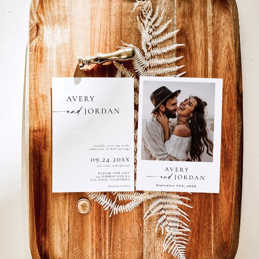 Boho Photo Wedding Invite | Modern minimalist Kaart