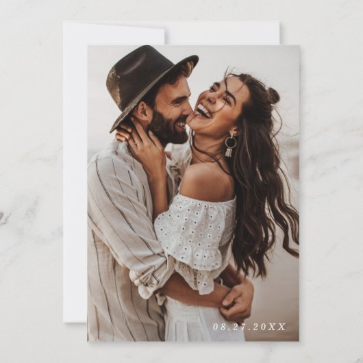 Boho Photo Wedding Invite, Modern minimalist Uitno Kaart (Achterkant)
