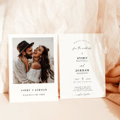 Boho Photo Wedding Invite, Modern minimalist Uitno Kaart