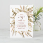 Boho Photo Wedding Invite Terracotta Pampas Grass Kaart (Staand voorkant)