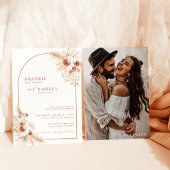 Boho Photo Wedding Invite Terracotta Pampas Grass Kaart