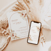 Boho Photo Wedding Invite Terracotta Pampas Grass Kaart