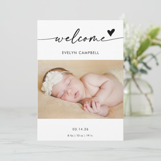  Boho Photo Welcome Baby Announcement Card Kaart (Staand voorkant)