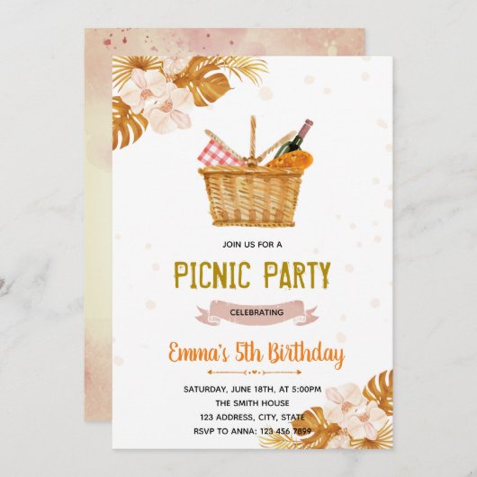 Boho picknick theepartij verjaardagsuitnodiging kaart (Voorkant / Achterkant)