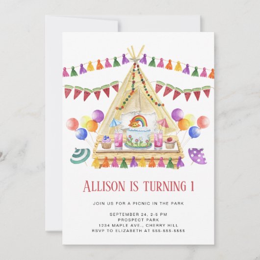 Boho Picnic Birthday Party Kaart (Voorkant)