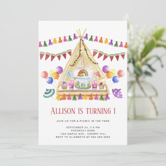 Boho Picnic Birthday Party Kaart (Staand voorkant)