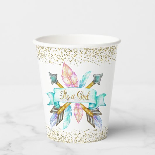 Boho Pijl Baby Shower Papieren Bekers (Voorkant)