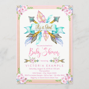 Boho Pijl Veer Meisje Baby Shower Uitnodigingen