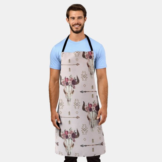 Boho pijlen en schedel, waterverf patroon. schort (Gedragen)