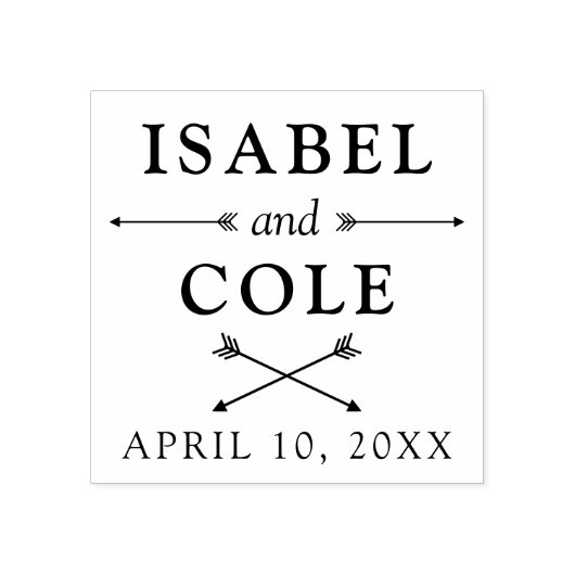 Boho pijlen paar namen met bruiloft datum rubberstempel (Afrduk)