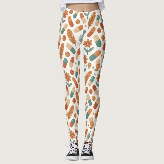Boho Pill & Feather Daisy Pattern Leggings (Voorkant)