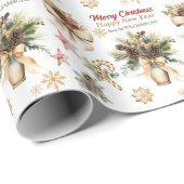 Boho Pine Cone Evergreen Bouquet Christmas Cadeaupapier (Rol Hoek)