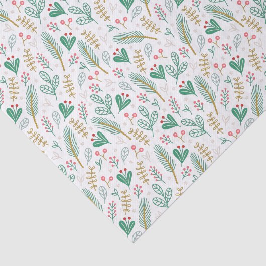 Boho Pine Needle Leaf Berries kerstpatroon Tissuepapier (Detail)