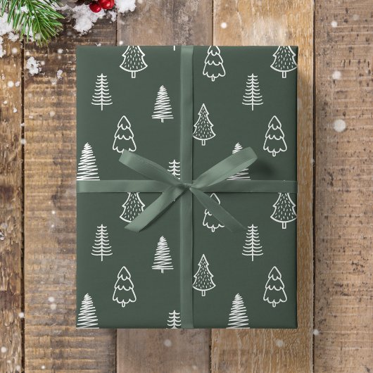 Boho Pine Trees Modern Christmas Minimalist Forest Cadeaupapier