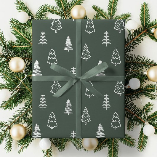 Boho Pine Trees Modern Christmas Minimalist Forest Cadeaupapier