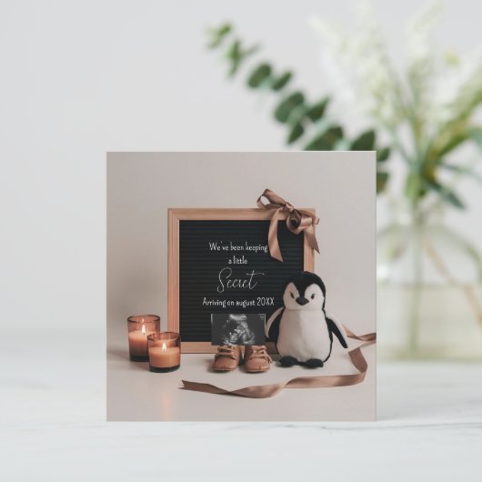 Boho pinguïn pluche zwangerschap aankondiging (Staand voorkant)