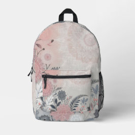 Boho Pink and Black Floral Lace Print Backpack Bedrukte Rugzak