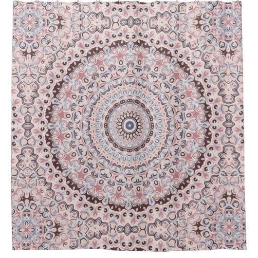 Boho Pink and Blue Mandala Pattern Douchegordijn (Voorkant)