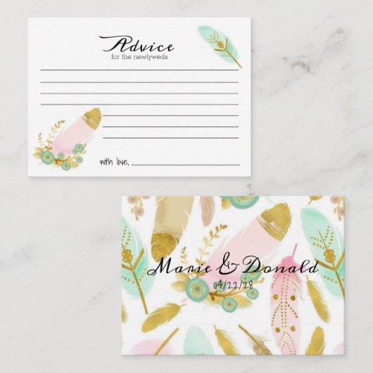 Boho Pink and Gold Feathers Advice Kaart Plaatskaartje (Voorkant / Achterkant)