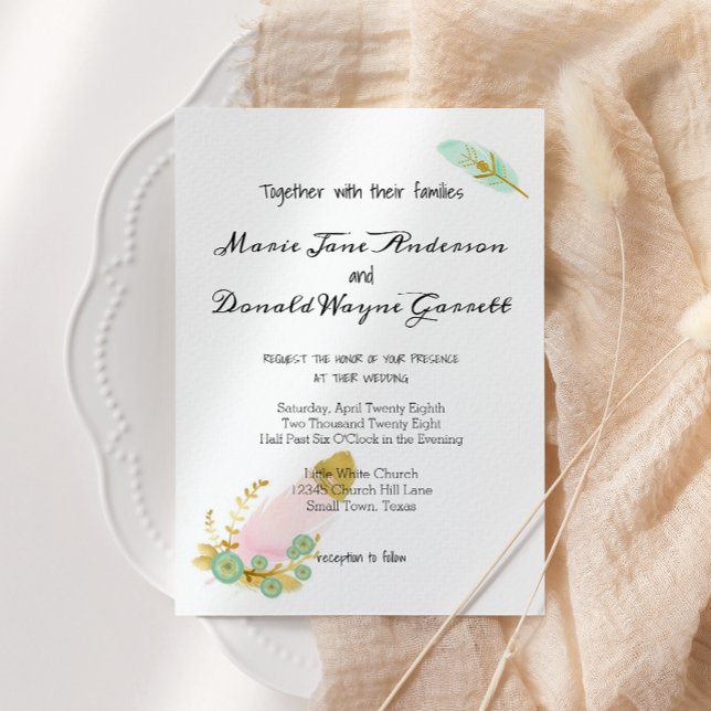 Boho Pink and Gold Feathers Rehearsal Dinner (Creator heeft geüpload)