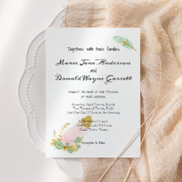 Boho Pink and Gold Feathers Rehearsal Dinner