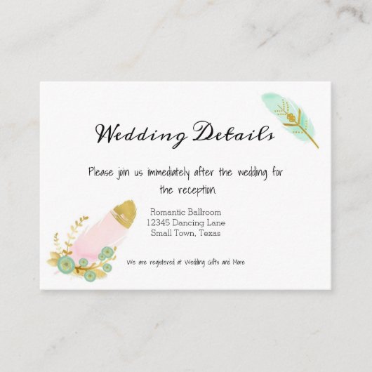 Boho Pink Auqa Gold Feathers Informatiekaartje (Voorkant)