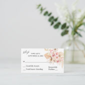 Boho Pink & Beige Floral Pampas 2SM No Meal RSVP Informatiekaartje (Staand voorkant)
