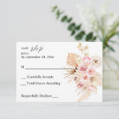 Boho Pink & Beige Floral Pampas Grass no Meal RSVP (Staand voorkant)
