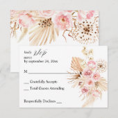 Boho Pink & Beige Floral Pampas Grass no Meal RSVP (Voorkant / Achterkant)