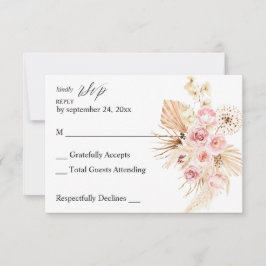 Boho Pink & Beige Floral Pampas Grass no Meal RSVP