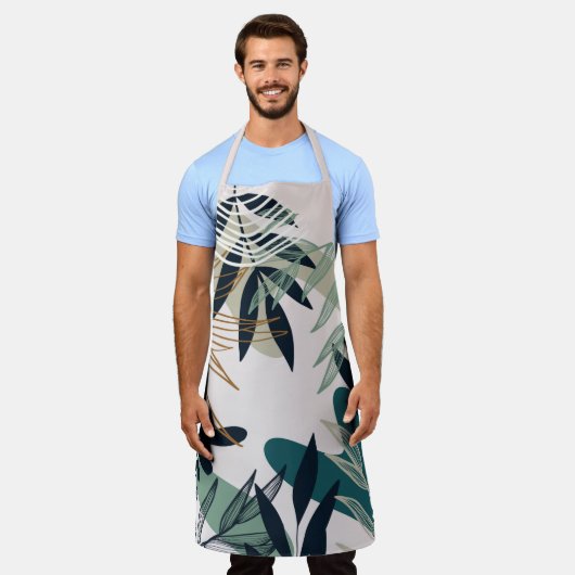 Boho Pink, Blauwgroen en Navy Leaves Schort (Gedragen)