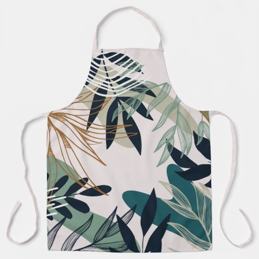 Boho Pink, Blauwgroen en Navy Leaves Schort (Voorkant)