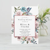 Boho Pink Blauwgroen Peony Wedding Shower-uitnodig (Staand voorkant)
