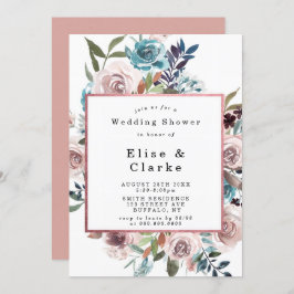 Boho Pink Blauwgroen Peony Wedding Shower-uitnodig