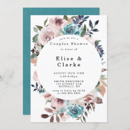 Boho Pink Blauwgroen Plum Peony Couples Shower Inv