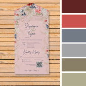Boho Pink & Blue Floral Pink QR Code All In One Uitnodiging