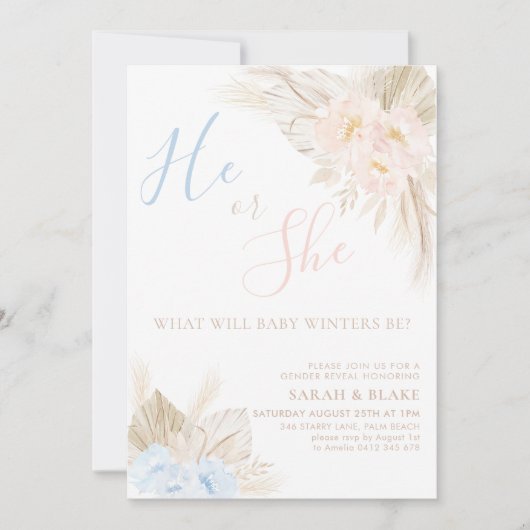 Boho Pink Blue Gender onthulling Kaart (Voorkant)