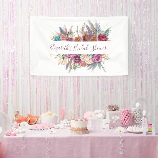 Boho Pink Blue Paars Floral Vrijgezellenfeest Bann Spandoek (Feest)
